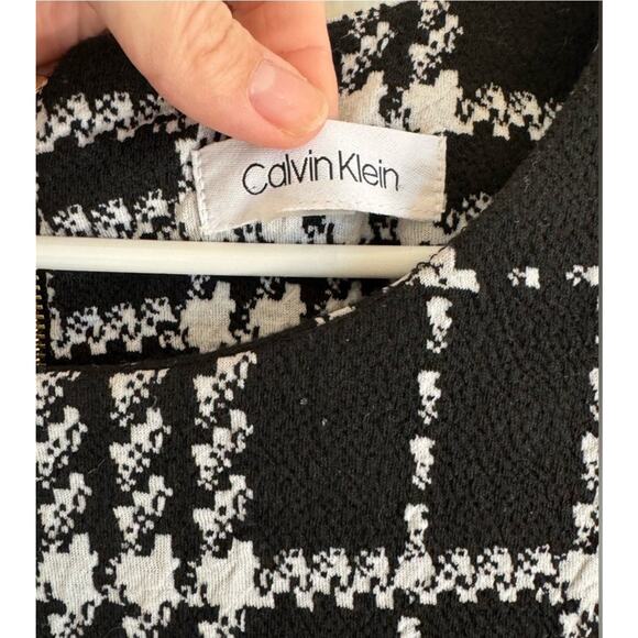 Calvin Klein Timeless Classic Short Sleeve Black & White Plaid Pencil Dress, L - Picture 3 of 5